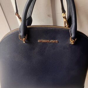 Michael Kors Dark Blue Satchel with Gold Accents